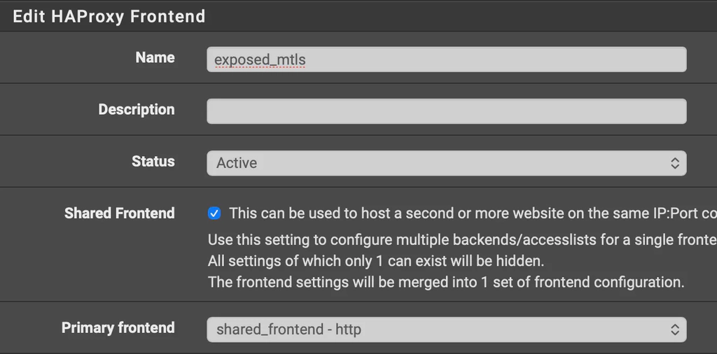 HAProxy shared frontend for mTLS protected backends.