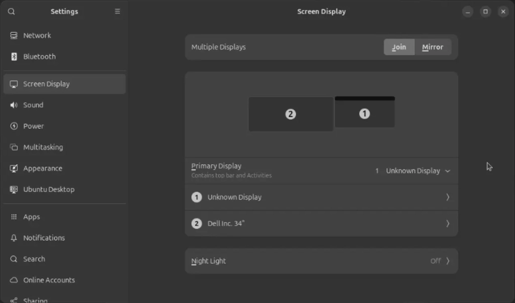 Screen Display Settings showing a virtual monitor.