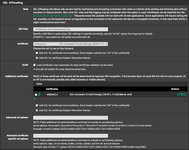 Applying a SNI filter to the shared frontend
